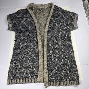 BKE Women's Open Front Knit Cardigan Short Sleeve Textured Pattern Beige comfort